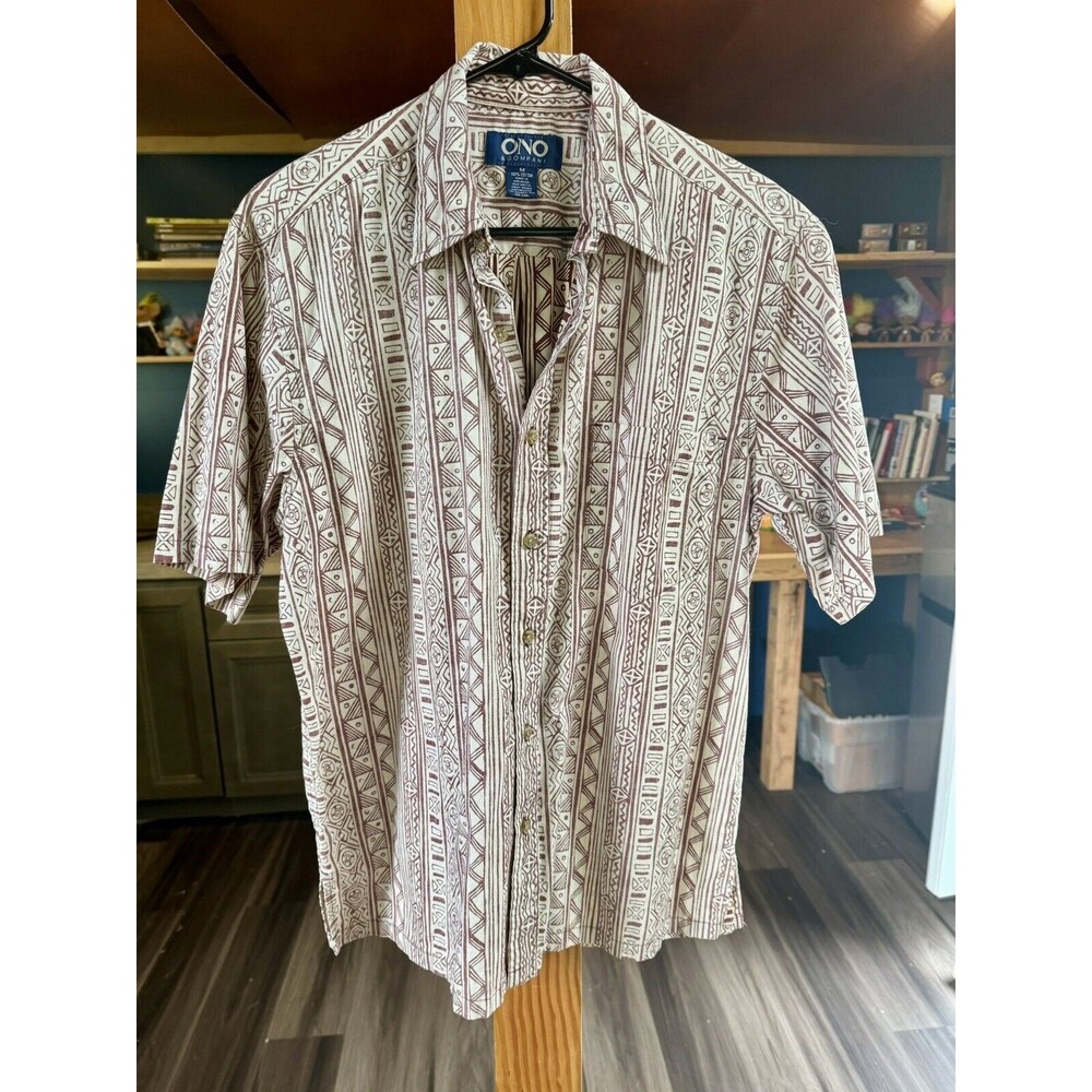 ONO & Company Reverse Print Mens Size MED Aloha Shirt Hawaiian Tiki Polynesian